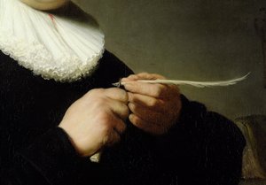 Hombre afilando una pluma, 1632 (detalle) de Rembrandt van Rijn